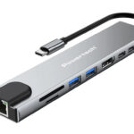 POWERTECH docking station PT-1536, 8 θυρών, USB-C σύνδεση, 87W PD, 100Mbps, γκρι - 5210131148457