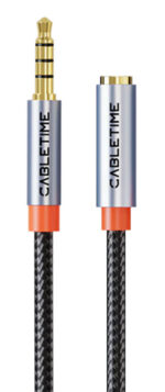 CABLETIME καλώδιο προέκτασης ήχου 3.5mm CT-AE35M, gold plated, 2m, μαύρο - 5210131149201