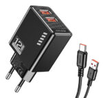 KAKUSIGA φορτιστής τοίχου KSC-1238 με καλώδιο USB-C, 2x USB, 12W, μαύρος - 6921042140575