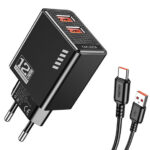KAKUSIGA φορτιστής τοίχου KSC-1238 με καλώδιο USB-C, 2x USB, 12W, μαύρος - 6921042140575