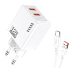 KAKUSIGA φορτιστής τοίχου KSC-1238 με καλώδιο USB-C, 2x USB, 12W, λευκός - 6921042140605