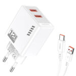 KAKUSIGA φορτιστής τοίχου KSC-1238 με καλώδιο USB-C, 2x USB, 12W, λευκός - 6921042140605