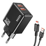 KAKUSIGA φορτιστής τοίχου KSC-1238 με καλώδιο Lightning, 2x USB, 12W, μαύρος - 6921042140551