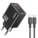 KAKUSIGA φορτιστής τοίχου KSC-1240 με καλώδιο USB-C, USB & USB-C, 20W, μαύρος - 6921042140643