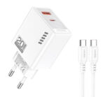 KAKUSIGA φορτιστής τοίχου KSC-1240 με καλώδιο USB-C, USB & USB-C, 20W, λευκός - 6921042140667