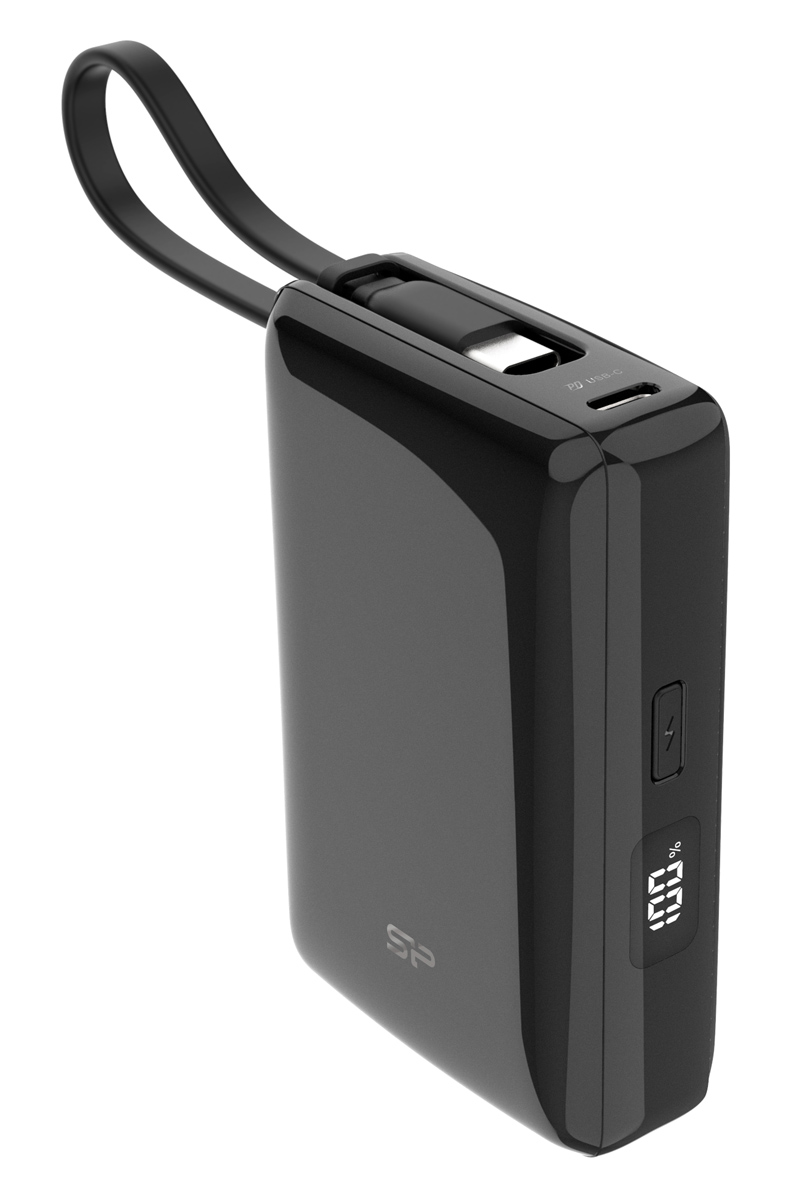 SP10KMAPBKCP101K SILICON POWER power bank CP10 με καλώδιο USB-C, 2x θύρες εξόδου, 10000mAh, 20W, μαύρο - 4713436163930 - Image 1