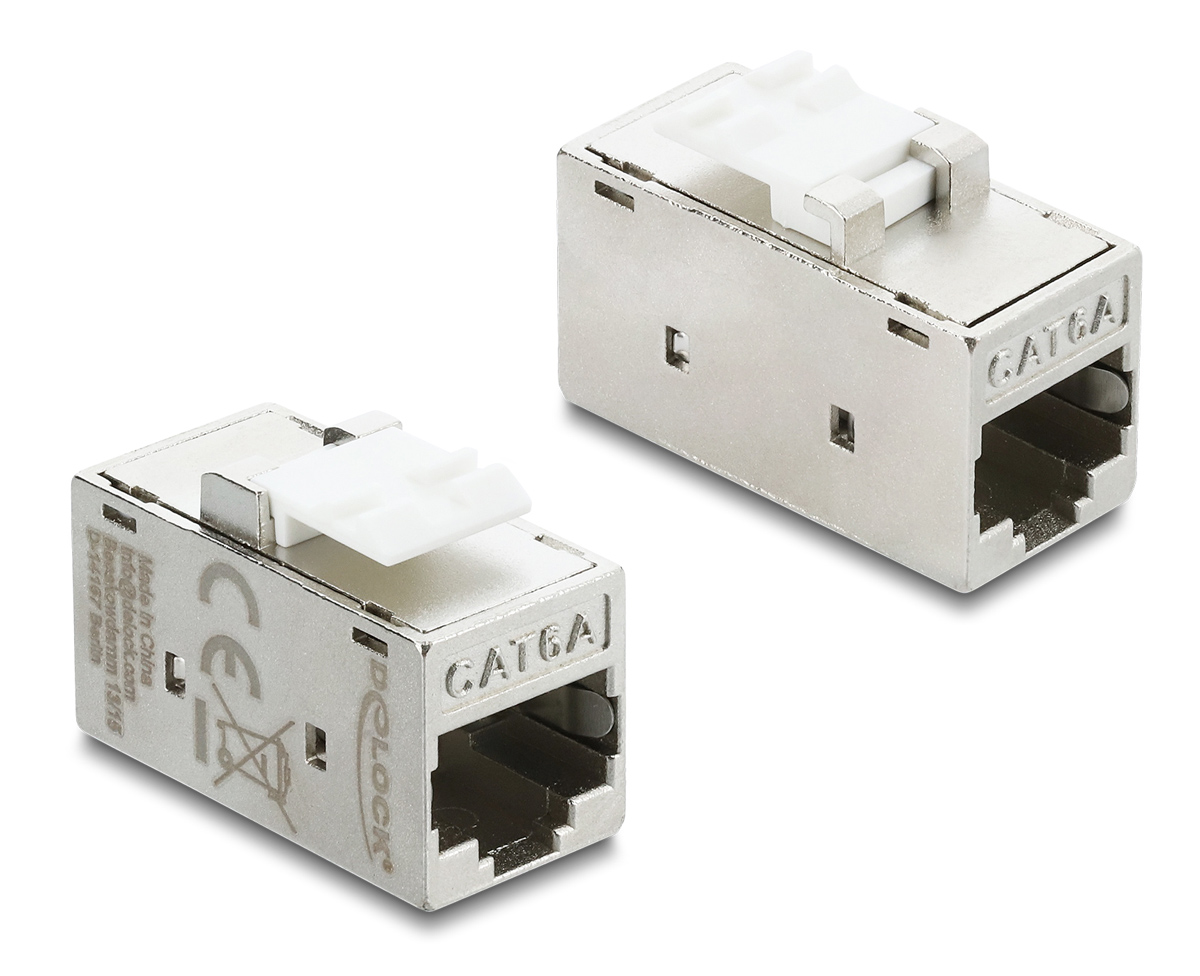 90989 DELOCK Keystone module RJ45 90989, θηλυκό σε θηλυκό, Cat 6A STP, ασημί - 4043619909896 - Image 1