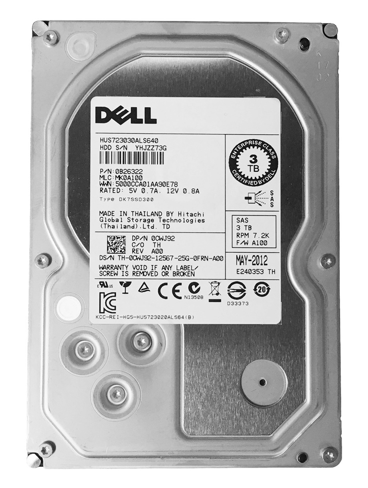 CWJ92 DELL used SAS HDD CWJ92, 3TB, 7.2K, 3.5", 6G, με tray - - Image 1