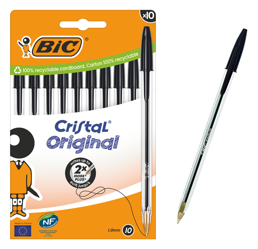 3086123734753 BIC στυλό διαρκείας ballpoint Cristal Original, 1.0mm μύτη, μαύρο, 10τμχ - 3086123734753 - Image 1