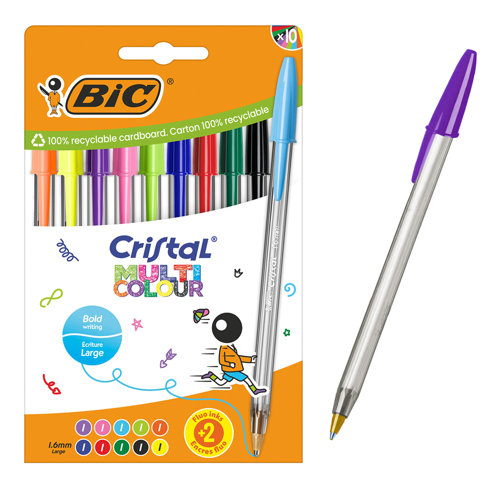 3086123764101 BIC στυλό διαρκείας ballpoint Cristal Multicolour, 1.6mm μύτη, διάφορα χρώματα, 10τμχ - 3086123764101 - Image 1