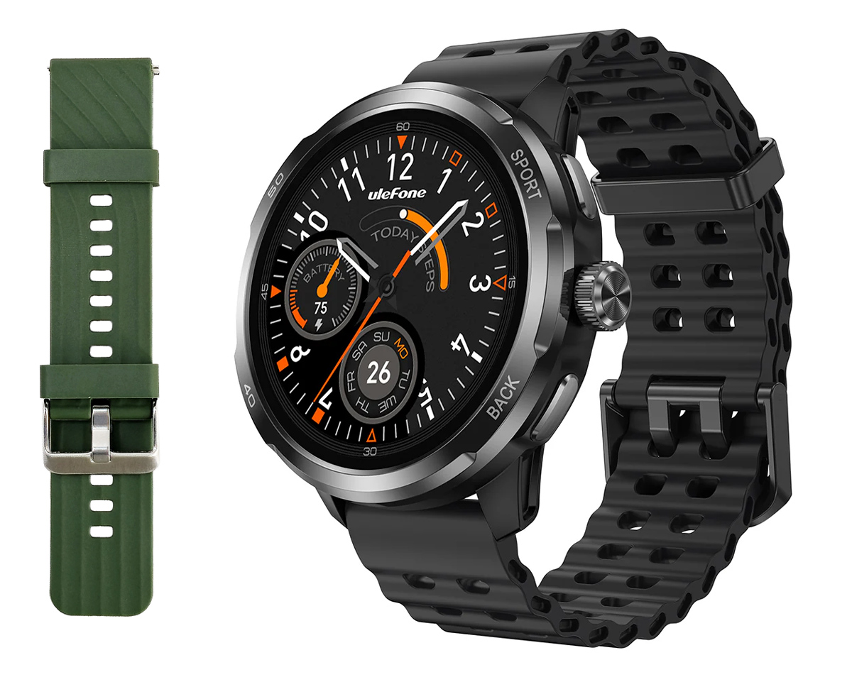 ARMORWATCHPRO-BK ULEFONE smartwatch Armor Watch Pro, 2x λουράκια, heart rate, 1.50" AMOLED, GPS, 5 ΑΤΜ/IP68/IP69K/MIL-STD-810H, μαύρο - 6975326662826 - Image 1