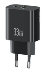 USAMS φορτιστής τοίχου CC317, USB & USB-C, 33W, GaN, μαύρος - 6958444994383