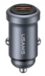 USAMS φορτιστής αυτοκινήτου CC322, USB & USB-C, 30W, γκρι - 6958444996042