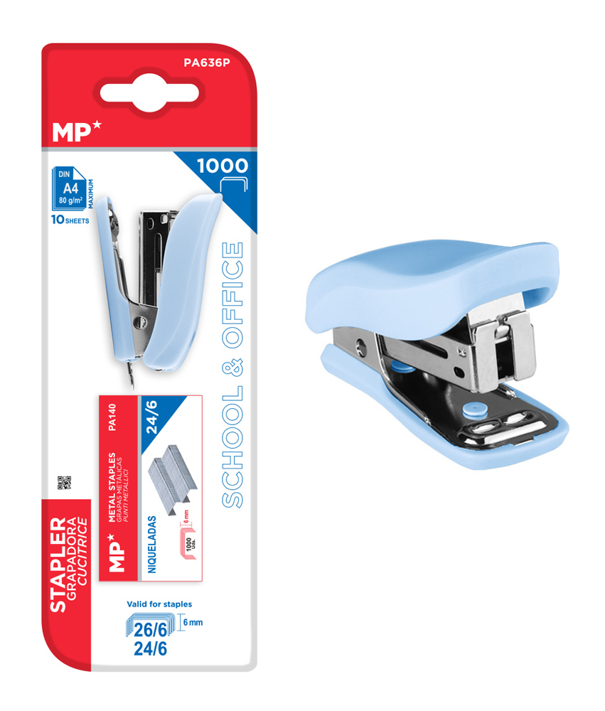 PA636P-BL MP mini συρραπτικό PA636P με ανταλλακτικά, 24/6 - 26/6, 10 φύλλα, μπλε - 5210131163351 - Image 1