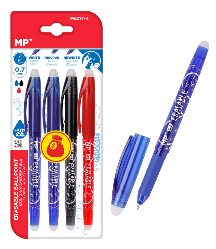 PE217-4 MP σετ στυλό διαρκείας PE217-4, erasable, 0.7mm, διάφορα χρώματα, 4τμχ - 8435721030371 - Image 1