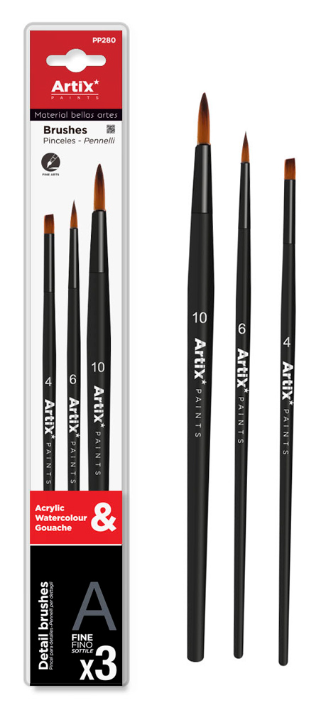 PP280 ARTIX PAINTS σετ πινέλων ζωγραφικής PP280, μαύρο, 3τμχ - 8435464128571 - Image 1
