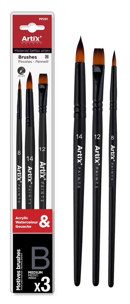 PP281 ARTIX PAINTS σετ πινέλων ζωγραφικής PP281, μαύρο, 3τμχ - 8435464128588 - Image 1