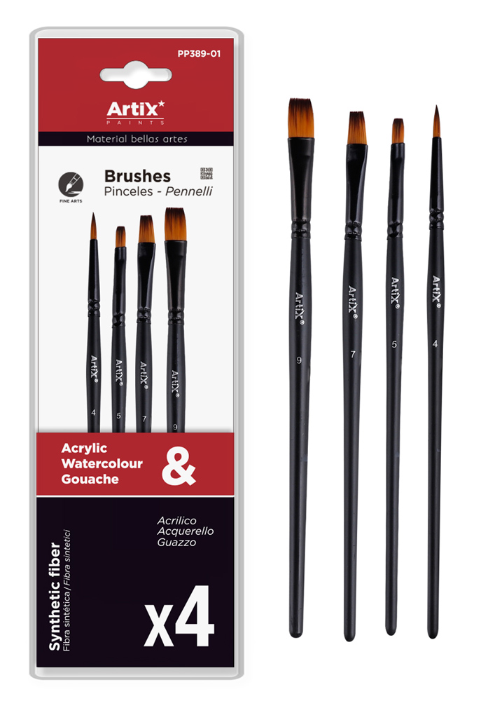 PP389-01 ARTIX PAINTS σετ πινέλων ζωγραφικής PP389-01, μαύρο, 4τμχ - 8435464133315 - Image 1
