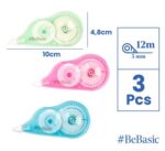 BEBASIC σετ διορθωτική ταινία S063, 5mm x 12m, μπλε/πράσινη/ροζ, 3τμχ - 8435721037387 - Image 2