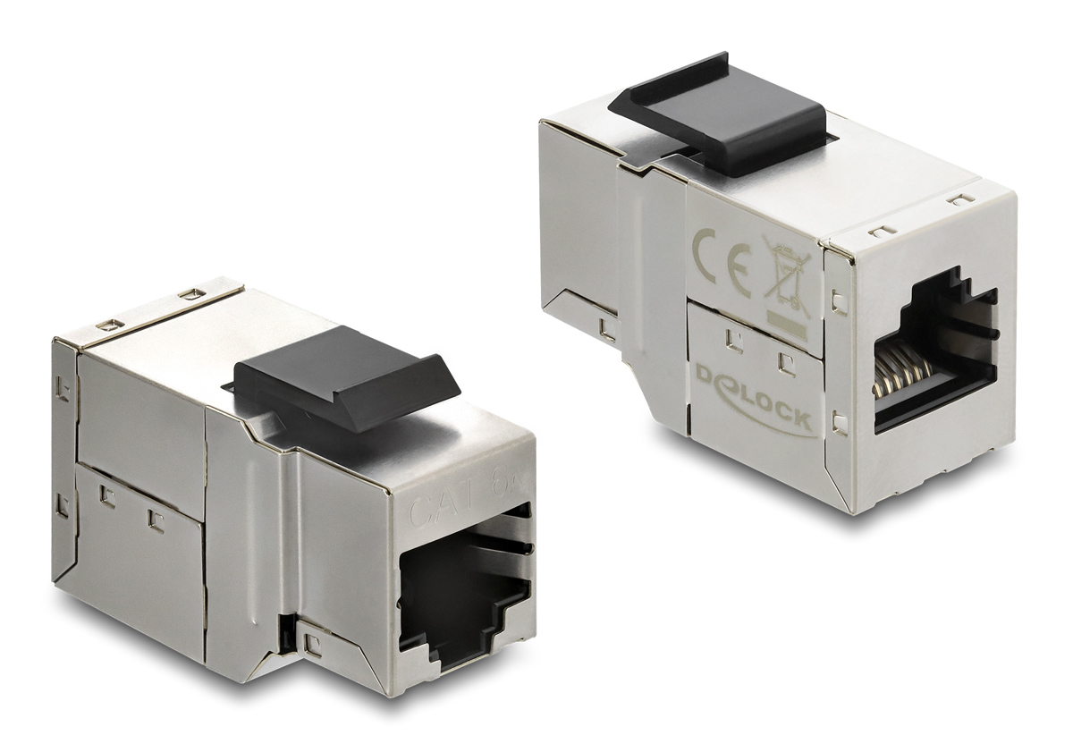 90835 DELOCK Keystone module RJ45 90835, θηλυκό σε θηλυκό, Cat 6A STP, ασημί - 4043619908356 - Image 1