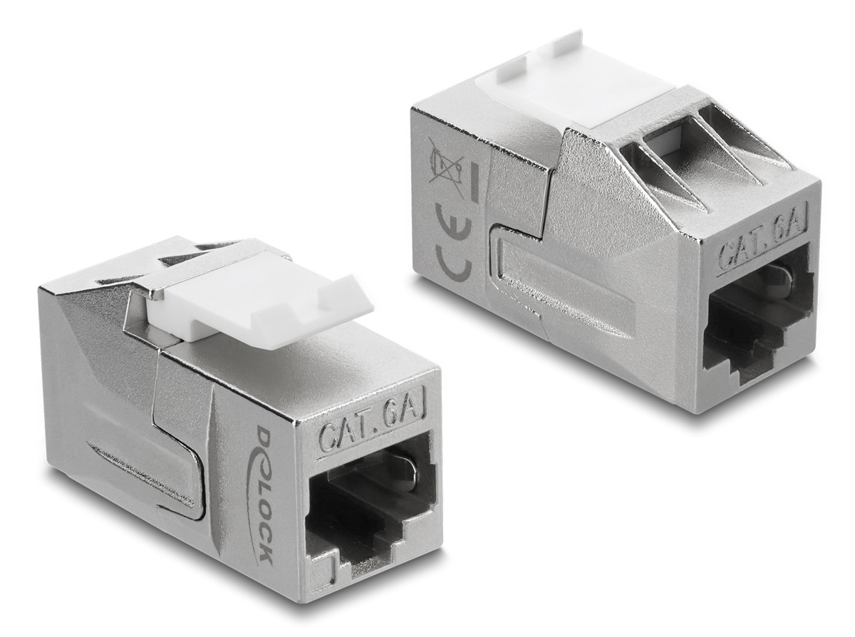 91122 DELOCK Keystone module RJ45 91122, θηλυκό σε θηλυκό, Cat 6A STP, ασημί - 4043619911226 - Image 1