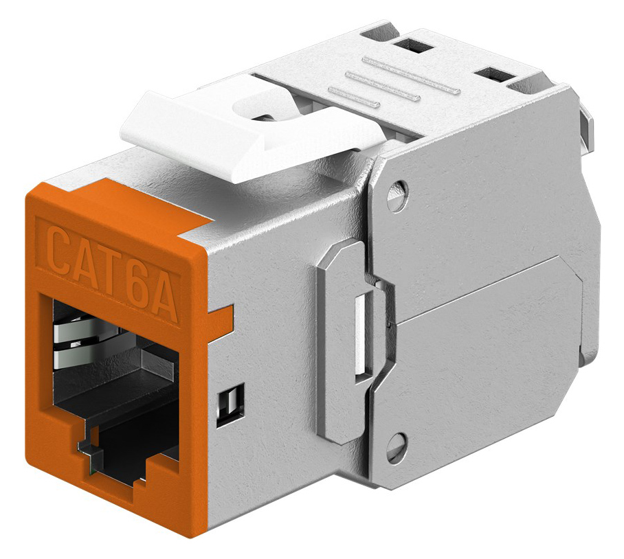 77947 GOOBAY Keystone module RJ45 77947, CAT 6A STP, slim, toolfree, ασημί/πορτοκαλί - 4040849779473 - Image 1