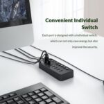 ORICO USB hub CT2U3-7AB με διακόπτες, 7x θυρών, USB 3.0, 5Gbps, USB σύνδεση, μαύρο - 6954301174448 - Image 2