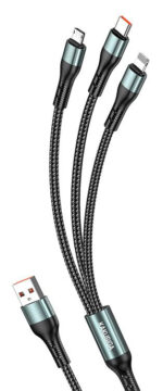 KAKUSIGA καλώδιο USB σε USB-C/Lightning/Micro USB KSC-1026, 5A, 480Mbps, 1.2m, μαύρο - 6921042153148