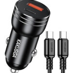 KAKUSIGA φορτιστής αυτοκινήτου KSC-1714 με καλώδιο USB-C, USB/USB-C, 60W, μαύρος - 6921042147048