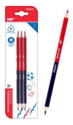 MP ξυλομπογιά με διπλή μύτη PE305T, 3mm μύτη, τρίγωνο, μπλε/κόκκινο, 3τμχ - 8435464159391