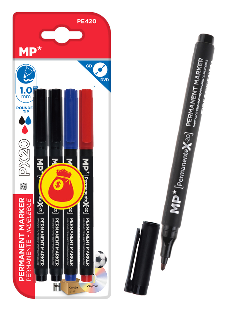 PE420 MP σετ ανεξίτηλος μαρκαδόρος PE420, 1mm μύτη, μαύρος/μπλε/κόκκινος, 4τμχ - 8435250996896 - Image 1
