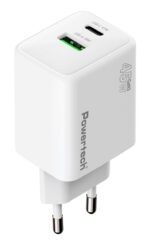 POWERTECH φορτιστής τοίχου PT-1551, USB/USB-C, 45W, GaN, AVS, λευκός - 5210131153130