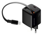 POWERTECH φορτιστής τοίχου PT-1572 με πτυσσόμενο καλώδιο, USB-C, 45W, GaN, μαύρος - 5210131157763 - Image 2