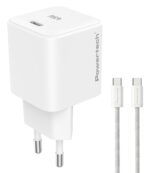 POWERTECH φορτιστής τοίχου PT-1577 με καλώδιο, USB-C, 65W, GaN, AVS, λευκός - 5210131158876