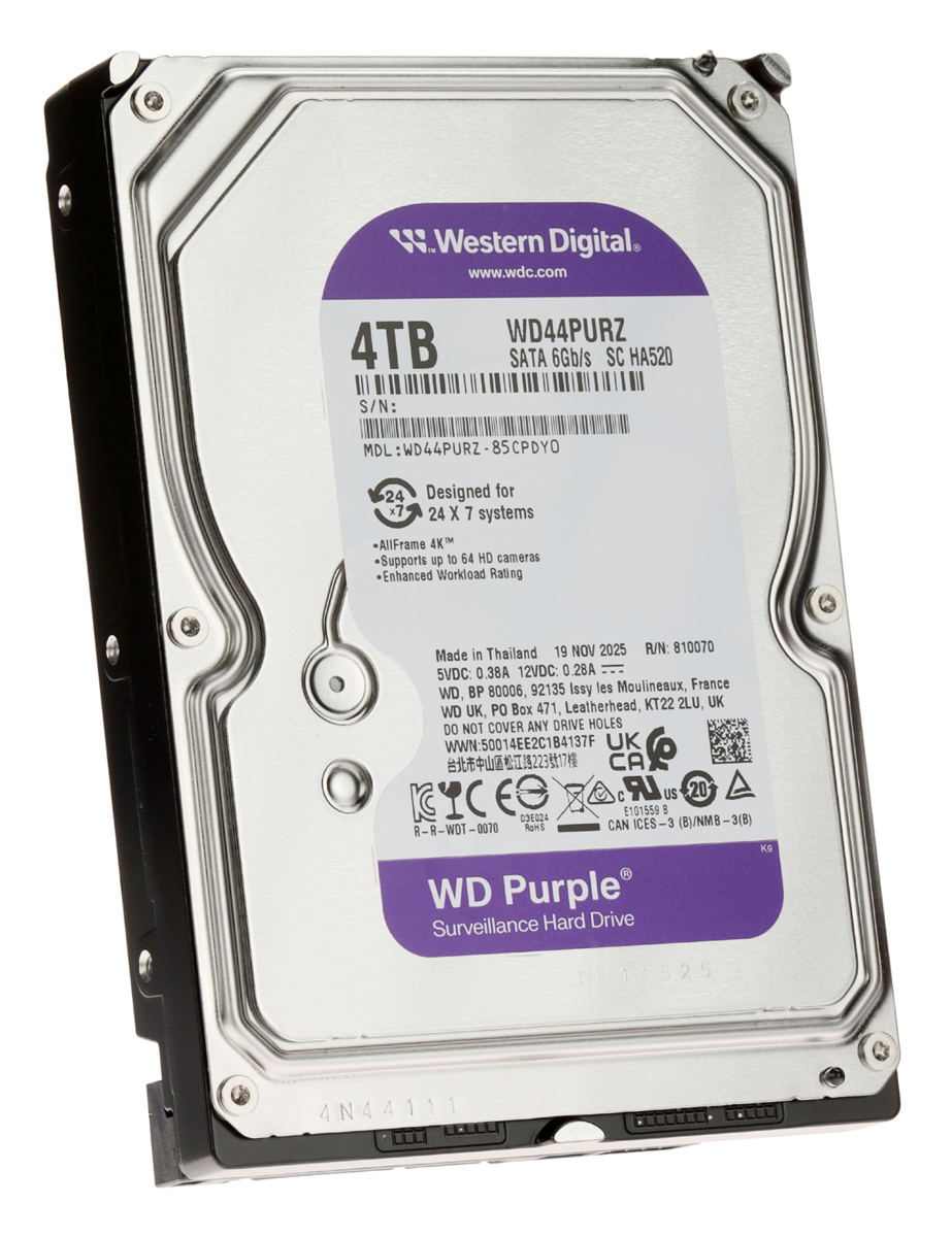WD44PURZ WD σκληρός δίσκος Purple 3.5", 4TB, 128MB, 5400RPM, 6Gb/s - 5210131168080 - Image 1