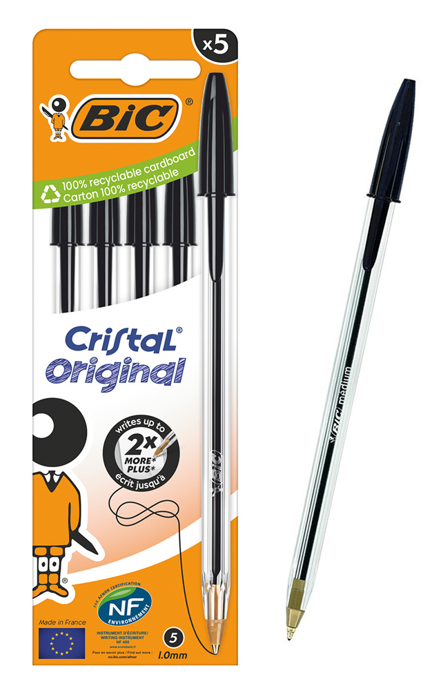 X009516345 BIC στυλό διαρκείας ballpoint Cristal Original, 1mm μύτη, μαύρο, 5τμχ - 3086123734678 - Image 1