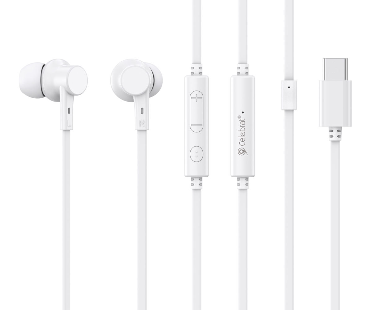 G40-WH CELEBRAT earphones με μικρόφωνο G40, USB-C σύνδεση, 10mm, 1.2m, λευκά - 6925146951853 - Image 1