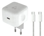 POWERTECH φορτιστής τοίχου PT-1581 με καλώδιο, USB-C, 40 έως 60W, GaN, AVS, λευκός - 5210131160152