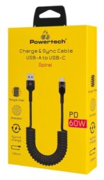 POWERTECH καλώδιο USB-C σε USB PTR-0197 με spiral καλώδιο, PD 60W, 480Mbps, 1m, μαύρο - 5210131159361 - Image 2