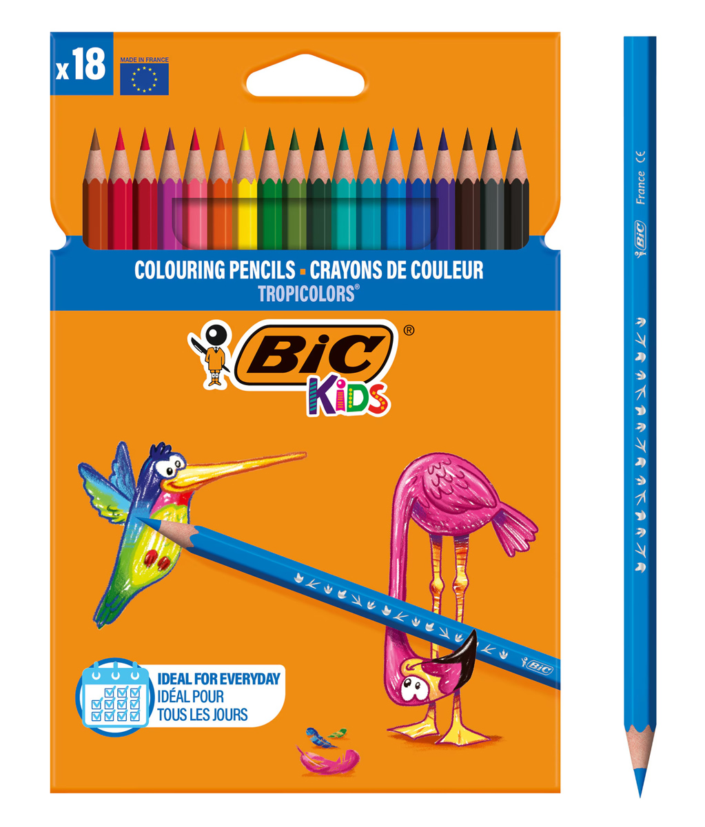 2169375172 BIC σετ χρωματιστές ξυλομπογιές Kids Tropicolors, εξάγωνες, 18τμχ - 3270220020097 - Image 1