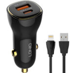 LDNIO φορτιστής αυτοκινήτου C103 με καλώδιο Lightning, USB/USB-C, 60W, μαύρος - 5210131159958