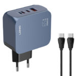 LDNIO φορτιστής τοίχου Q7 με καλώδιο USB-C, USB/Lightning/2x USB-C, GaN, 65W, μπλε - 6933138603840