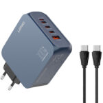 LDNIO φορτιστής τοίχου Q8 με καλώδιο USB-C, USB/Lightning/3x USB-C, GaN, 100W, μπλε - 6933138603888
