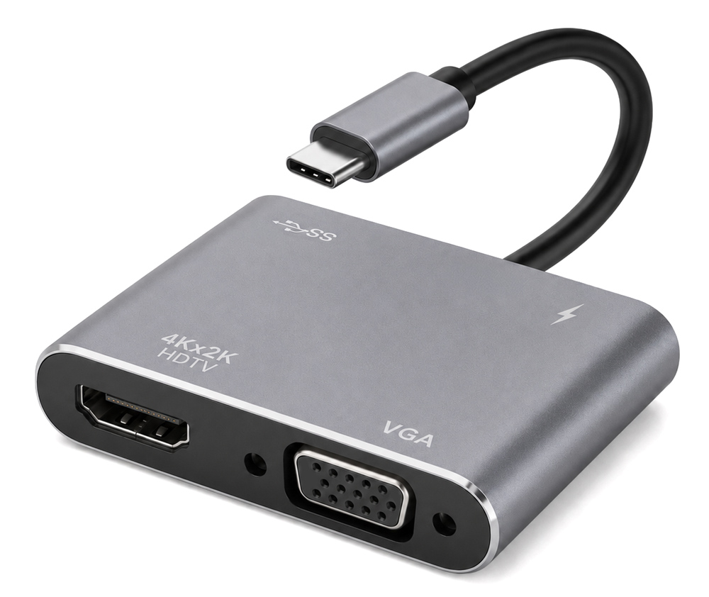 CAB-UC101 POWERTECH docking station CAB-UC101, 4 θυρών, USB-C, 4K, 100W, γκρι - 5210131161579 - Image 1