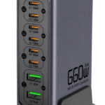 POWERTECH σταθμός φόρτισης PT-1621, 2x USB & 6x USB-C, GaN, 140W, γκρι - 5210131163641