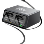 POWERTECH σταθμός φόρτισης PT-1623, USB/3x USB-C/2x USB-C καλώδια, GaN, 160W, μαύρος - 5210131163665