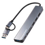POWERTECH USB hub PTR-0205 με card reader, 8 θυρών, USB & USB-C σύνδεση, γκρι - 5210131161500