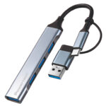 POWERTECH USB hub PTR-0206, 4x θυρών, USB 3.0, 5Gbps, USB & USB-C σύνδεση, γκρι - 5210131161517