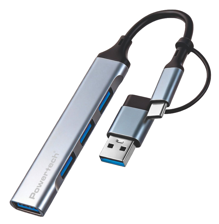 PTR-0206 POWERTECH USB hub PTR-0206, 4x θυρών, USB 3.0, 5Gbps, USB & USB-C σύνδεση, γκρι - 5210131161517 - Image 1