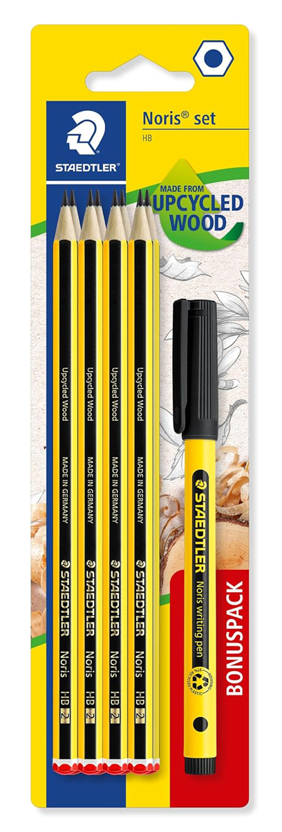 X105120SBK8P2 STAEDTLER σετ ξύλινα μολύβια με στυλό Noris 120-SBK8P2, εξάγωνα, ΗB, 9τμχ - 4007817166437 - Image 1